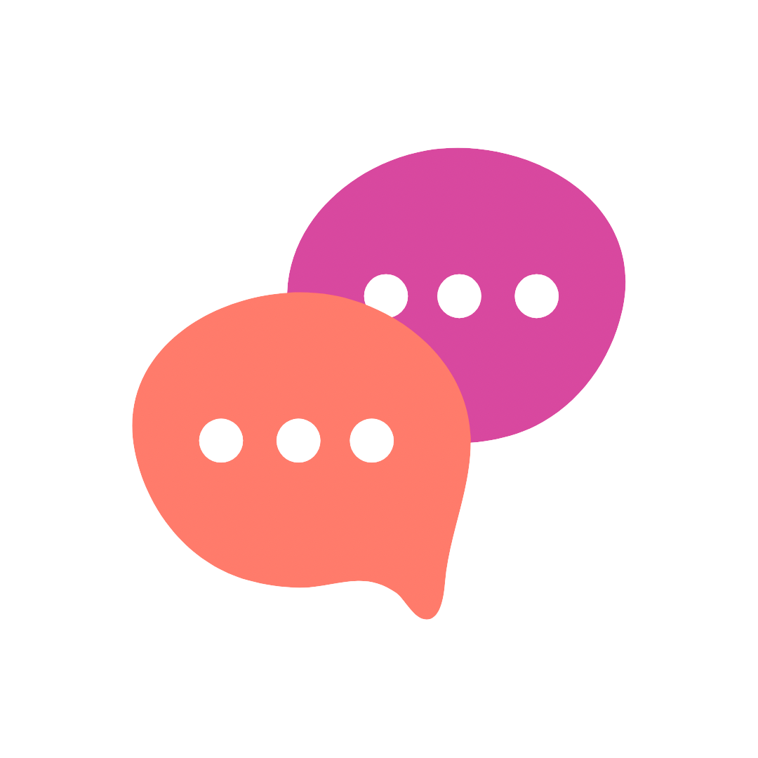 Kuvituskuva, pinkki lilat puhekuplat