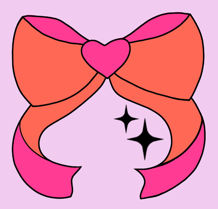 uusi logo, ilman tekstiä. Oranssipinkki rusetti